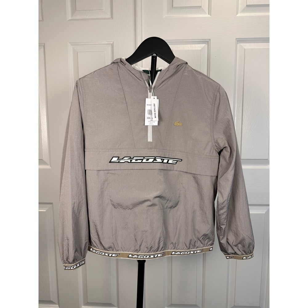Lacoste Kids Grey Water Repellent Half Zip Windbreaker Jacket Size 12 152cm NWT